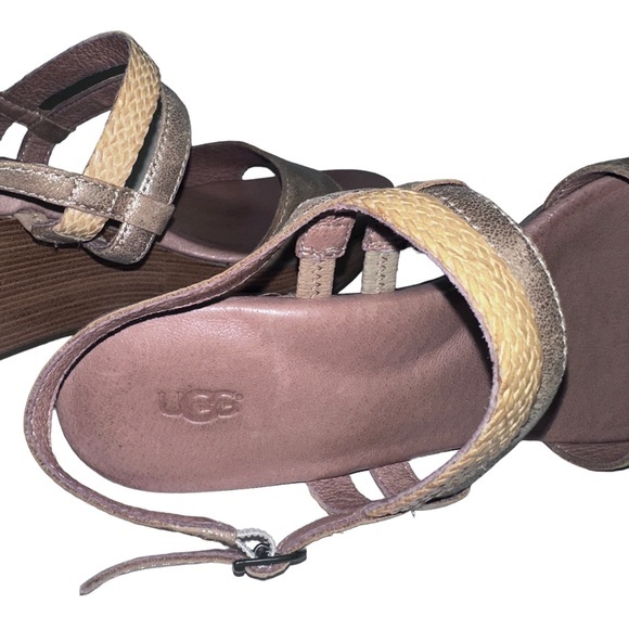 Ugg Australia Lira Gold Washed Leather Wedge Sandals size 8 - Picture 4 of 7